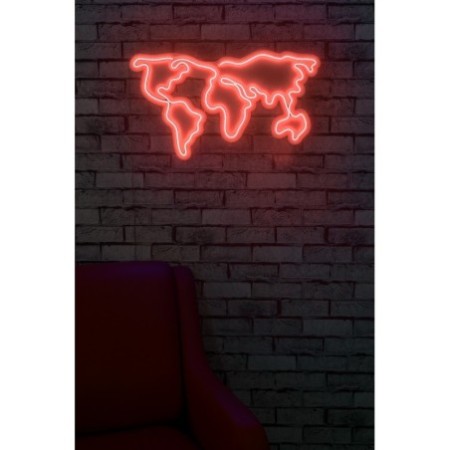 Iluminación LED decorativa de plástico World Map rojo 66x38x2 cm