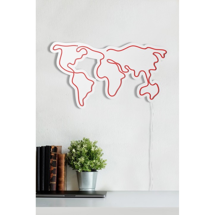 Iluminación LED decorativa de plástico World Map rojo 66x38x2 cm