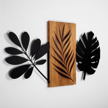 Decoración pared de madera Leaves 3 nogal negro 103x58 cm