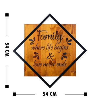 Decoración pared de madera Family Where Life Begins nogal negro 54x54 cm