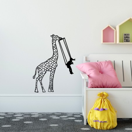 Decoración pared de metal Girl Swinging Giraffe-498 negro 51x70 cm