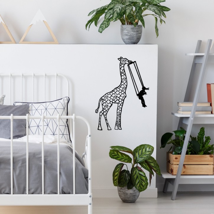 Decoración pared de metal Girl Swinging Giraffe-498 negro 51x70 cm