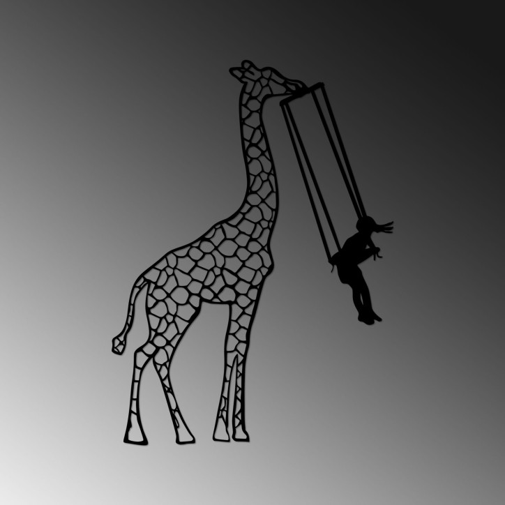 Decoración pared de metal Girl Swinging Giraffe-498 negro 51x70 cm