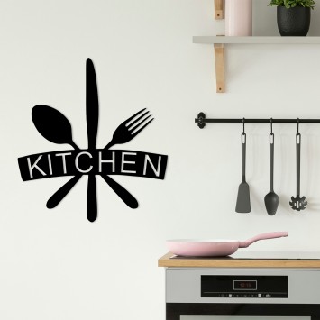 Decoración pared de metal Kitchen negro 68x1.5x66 cm