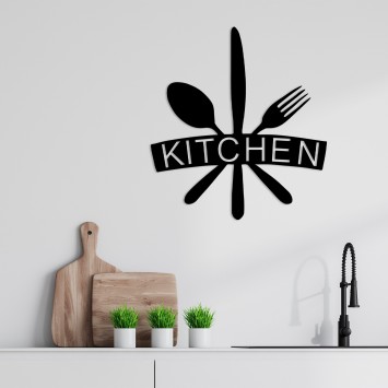 Decoración pared de metal Kitchen negro 68x1.5x66 cm