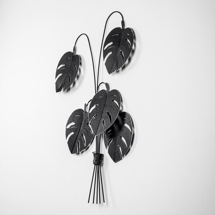 Decoración pared de metal Monstera negro 60x100x12 cm