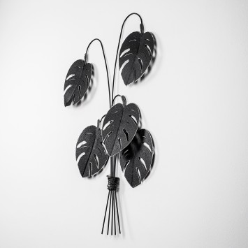 Decoración pared de metal Monstera negro 60x100x12 cm