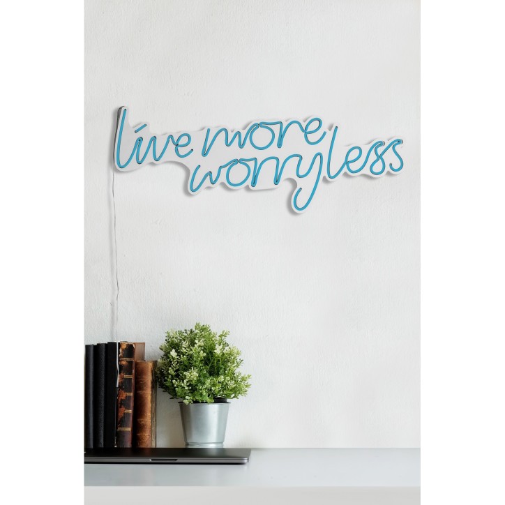 Iluminación LED decorativa de plástico Live More Worry Less azul 67x36x2 cm