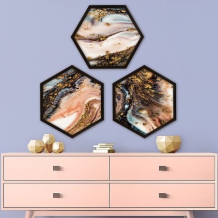 Cuadro decorativo enmarcado 6GEN1243121752 multicolor 35x35 cm (3 piezas)