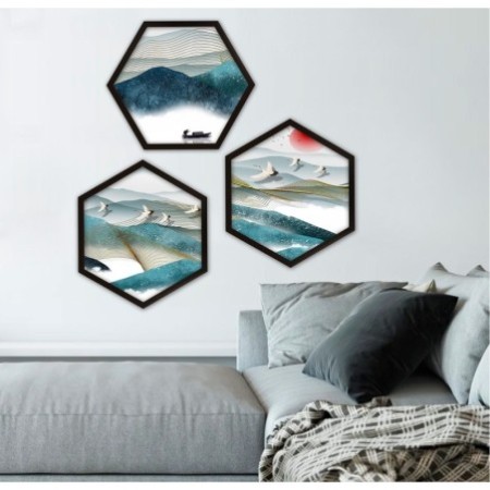 Cuadro decorativo enmarcado 6GEN172262 multicolor 35x35 cm (3 piezas)