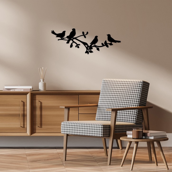 Decoración pared de metal Birds On The Branc negro 70x26 cm