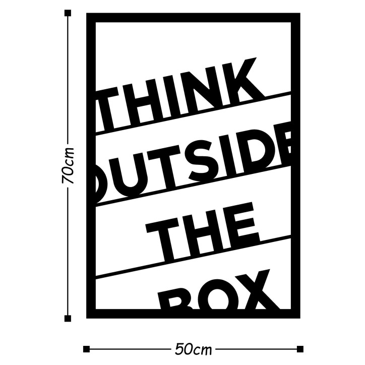 Decoración pared de metal Think Outside The Box negro 50x70 cm