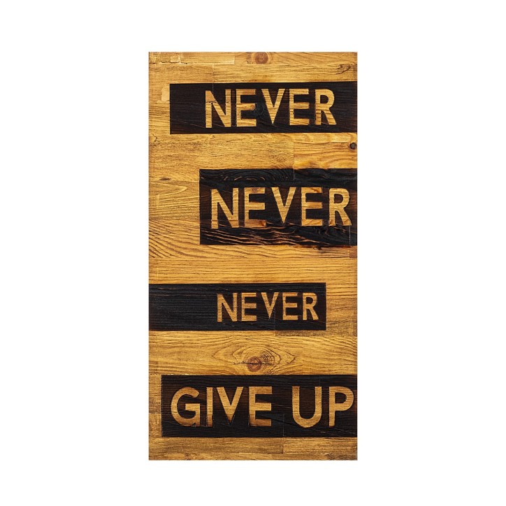 Decoración pared de madera Never Give Up nogal negro 30x3x58 cm