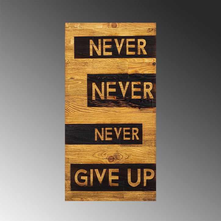 Decoración pared de madera Never Give Up nogal negro 30x3x58 cm