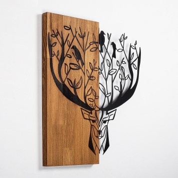 Decoración pared de madera Deer 1 nogal negro 49x58 cm