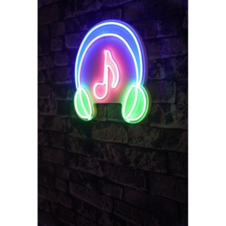 Iluminación LED decorativa de plástico Music Sound Headphones azul verde rosado 30x30x2 cm