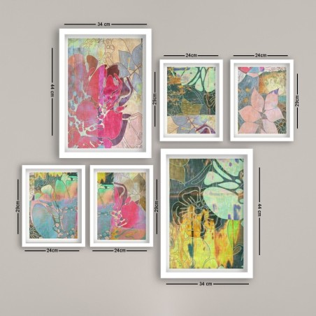 Cuadro decorativo enmarcado SET_118 multicolor 24x29 cm (4 piezas) 24x44 cm (2 piezas)