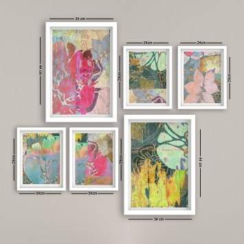 Cuadro decorativo enmarcado SET_118 multicolor 24x29 cm (4 piezas) 24x44 cm (2 piezas)