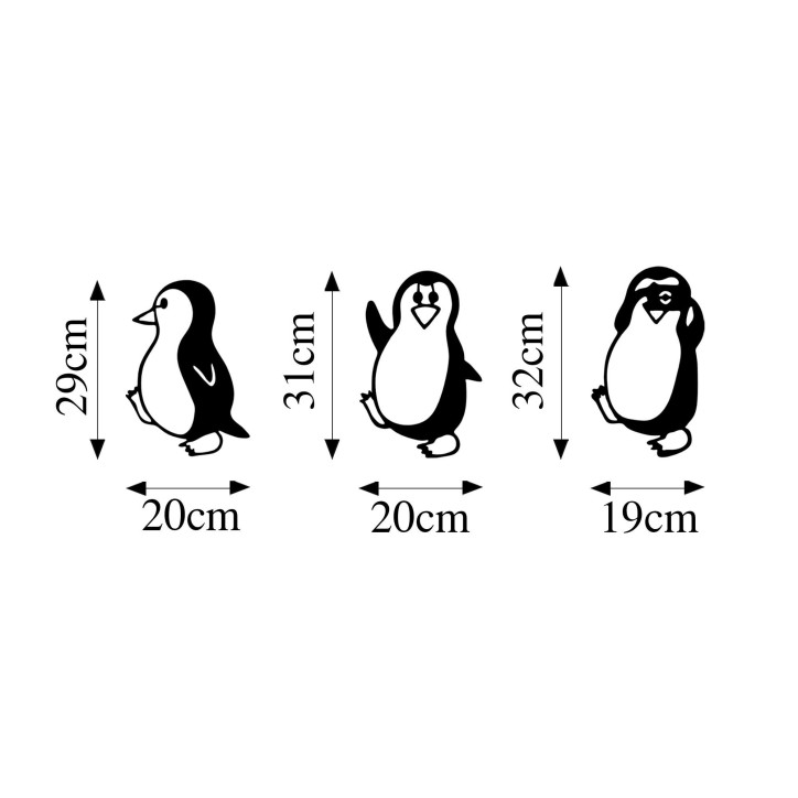 Decoración pared de metal Penguins-297 negro 20x29 cm