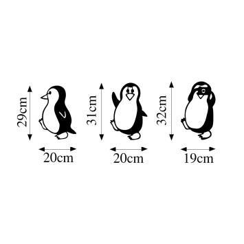 Decoración pared de metal Penguins -297 negro 20x29 cm