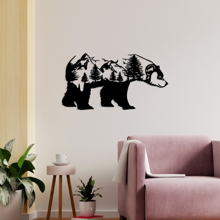 Decoración pared de metal Bear Of The Forest negro 70x37 cm