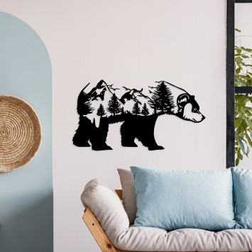 Decoración pared de metal Bear Of The Forest negro 70x37 cm