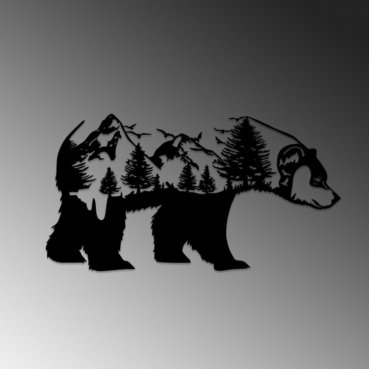 Decoración pared de metal Bear Of The Forest negro 70x37 cm