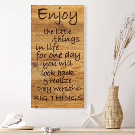 Decoración pared de madera Enjoy The Little Things nogal negro 30x3x58 cm