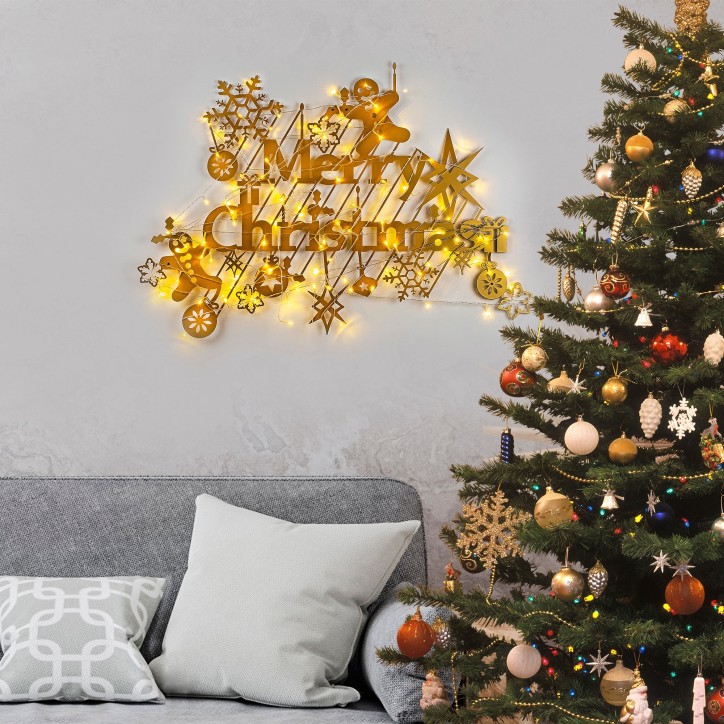 Decoración pared de metal XMASGOLD-23 oro 95x69 cm