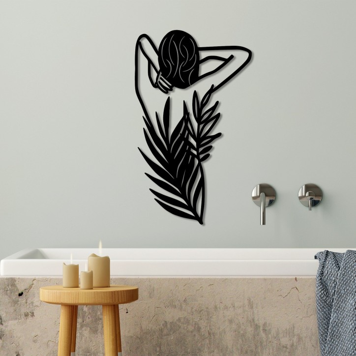 Decoración pared de metal Flower Woman negro 42x70 cm