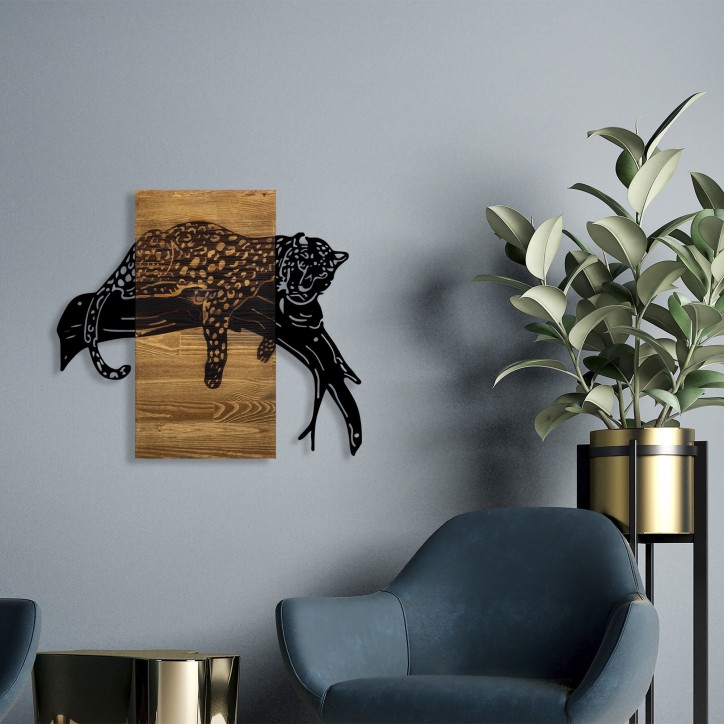 Decoración pared de madera Leopard nogal negro 66x3x58 cm