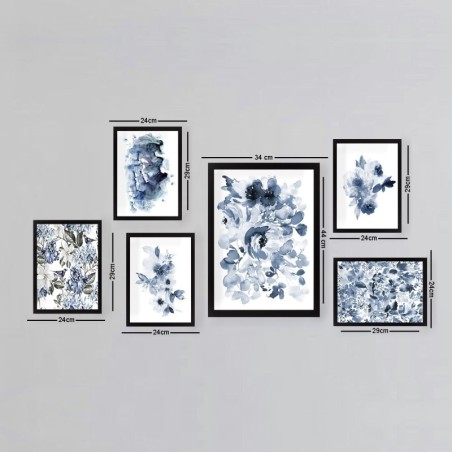 Cuadro decorativo enmarcado SET_059 multicolor 24x29 cm (5 piezas) 24x44 cm (1 pieza)