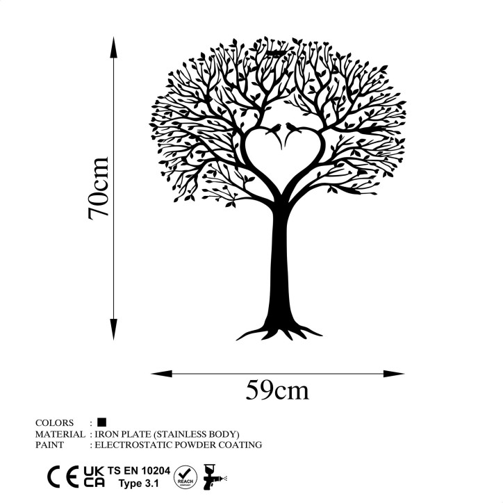 Decoración pared de metal Love Tree negro 59x70 cm