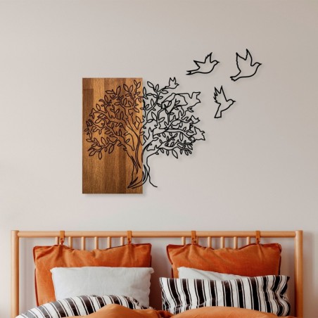 Decoración pared de madera Tree And Birds 1 nogal negro 61x58 cm