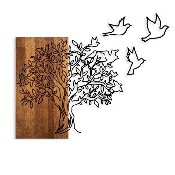 Decoración pared de madera Tree And Birds 1 nogal negro 61x58 cm