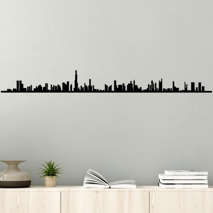 Decoración pared de metal Dubai Skyline negro 120x13 cm