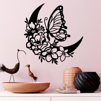 Decoración pared de metal Butterfly And Flower 2 negro 47x1.5x49 cm