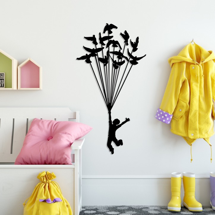 Decoración pared de metal Flying Boy 3 negro 45x85 cm