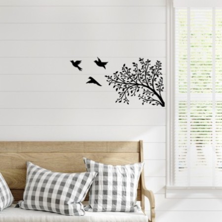 Decoración pared de metal Birds From The Branch-496 negro 70x37 cm