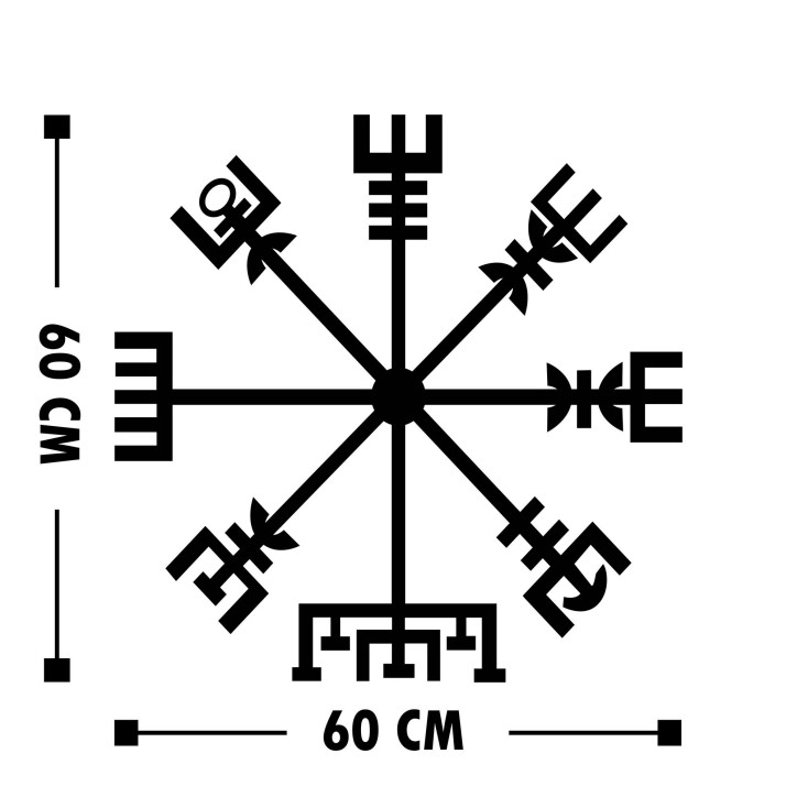 Decoración pared de metal Vegvisir negro 60x60 cm