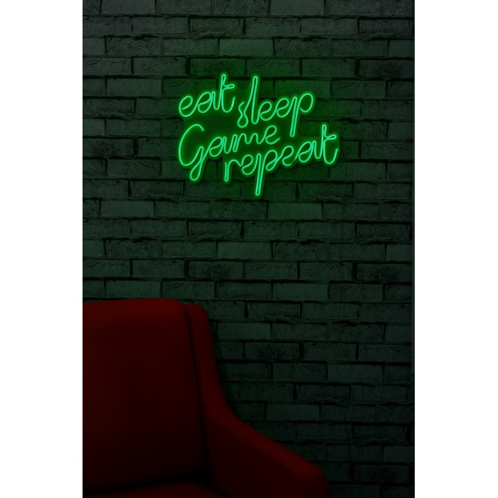 Iluminación LED decorativa de plástico eat sleep game repeat verde 51x40x2 cm