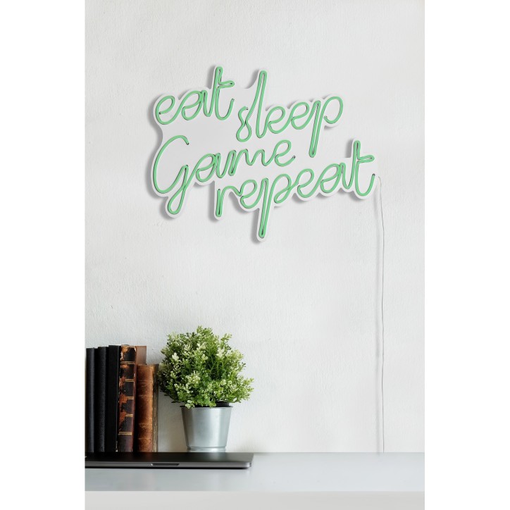 Iluminación LED decorativa de plástico eat sleep game repeat verde 51x40x2 cm