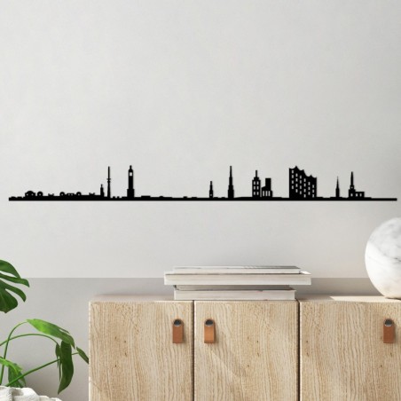 Decoración pared de metal Hamburg Skyline negro 120x0.15x11 cm