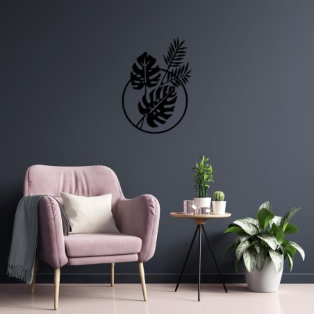 Decoración pared de metal Leaves negro 48x67 cm