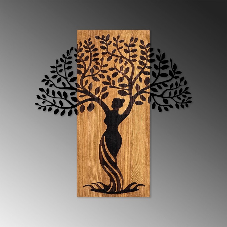 Decoración pared de madera Woman Tree 3 nogal negro 54x58 cm