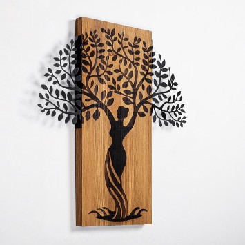 Decoración pared de madera Woman Tree 3 nogal negro 54x58 cm