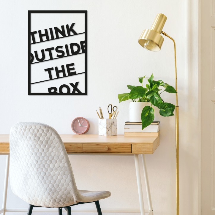 Decoración pared de metal Think Outside The Box negro 35x50 cm