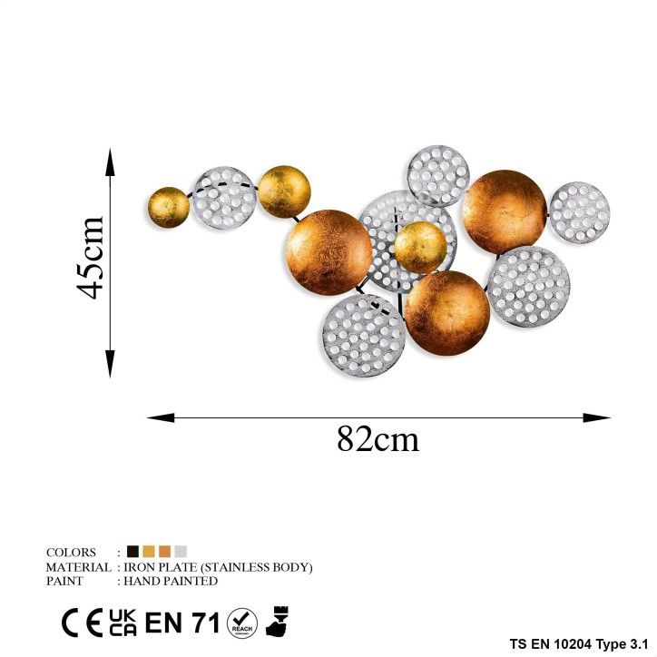 Decoración pared de metal Aurora 2 cobre plata 45x82 cm