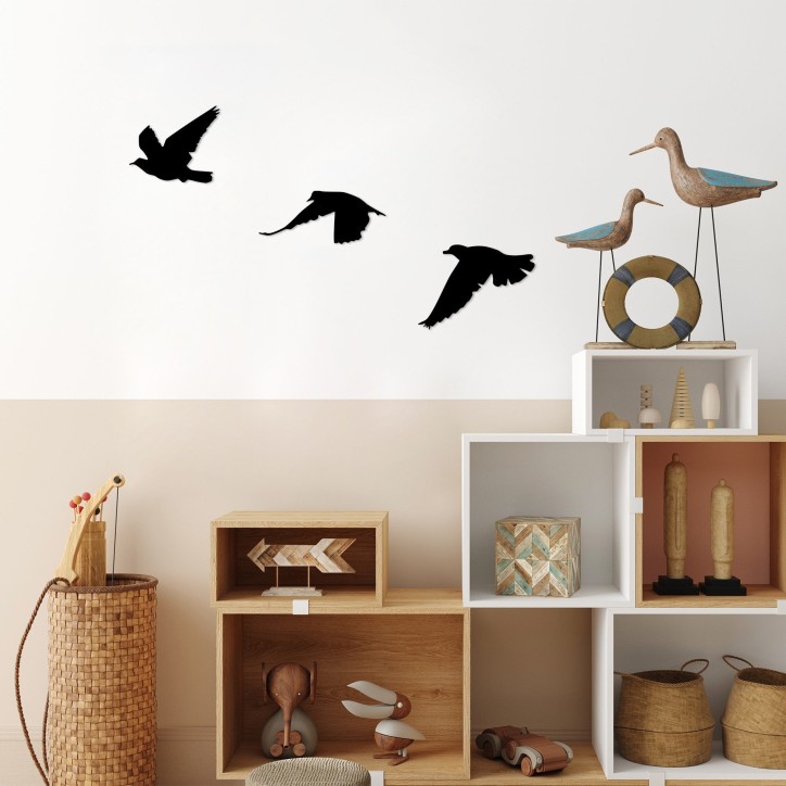 Decoración pared de metal Birds-477 negro 15x13 cm (1 pieza)