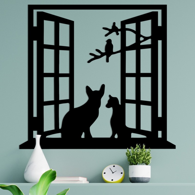 Decoración pared de metal Cat In The Window negro 100x0.15x92 cm